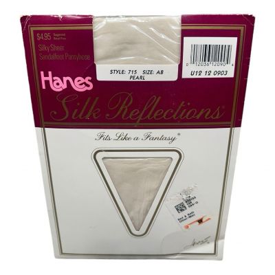 1989 Hanes Silk Reflections Silky Sheer SANDALFOOT Pantyhose #715 PEARL Size AB